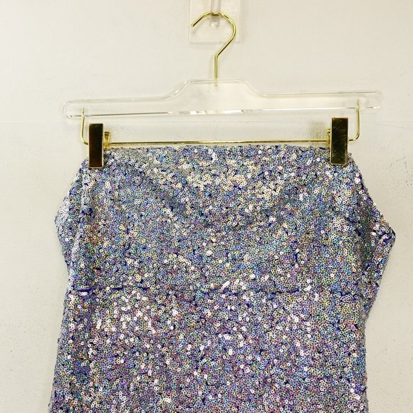 CHARLOTTE RUSSE Dress Silver Blue Bodycon Mini MEDIUM Cocktail Strapless Sparkle - Picture 3 of 9